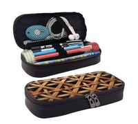 RLDOBOFE Trousse à crayons en cuir de grande capacité avec compartiments - Double fermeture éclair - En osier tissé - Pour homme et femme - Cadeau de bureau - Noir, Noir , Taille unique