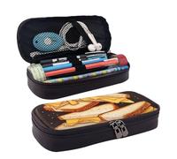 RLDOBOFE Trousse à crayons en cuir de grande capacité avec compartiments, double fermeture éclair, fromage, sandwichs, boîte à crayons pour homme et femme, cadeau de bureau, noir, Noir , Taille unique