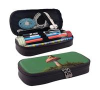 RLDOBOFE Trousse à crayons en cuir de grande capacité avec compartiments - Double fermeture éclair - Grenouille sur champignon - Organisateur pour homme et femme - Cadeau de bureau - Noir - 1, Noir ,