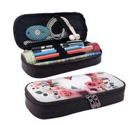 RLDOBOFE Trousse à crayons en cuir de grande capacité avec compartiments - Double fermeture éclair - Guirlande d'amour - Organiseur pour homme et femme - Cadeau de travail - Noir, Noir , Taille unique