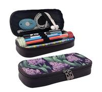 RLDOBOFE Trousse à crayons en cuir de grande capacité avec compartiments, double fermeture éclair, jacinthe, fleurs violettes, organisateur pour homme et femme, porte-crayons pour bureau, travail,