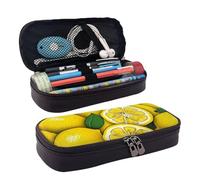 RLDOBOFE Trousse à crayons en cuir de grande capacité avec compartiments, double fermeture éclair, jaune citron, organiseur pour homme et femme, cadeau de bureau, noir, 1, Noir , Taille unique