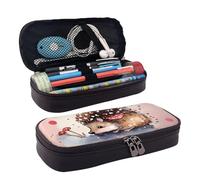 RLDOBOFE Trousse à crayons en cuir de grande capacité avec compartiments, double fermeture éclair, joli hérisson, aquarelle, organiseur pour homme et femme, cadeau de bureau, Noir , Taille unique