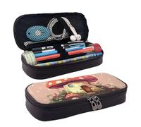 RLDOBOFE Trousse à crayons en cuir de grande capacité avec compartiments, double fermeture éclair, jolie maison en forme de champignon, organiseur pour homme et femme, cadeau de bureau, noir, Noir ,