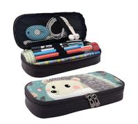 RLDOBOFE Trousse à crayons en cuir de grande capacité avec compartiments, double fermeture éclair, joli hérisson, organisateur pour homme et femme, cadeau de bureau, Noir , Taille unique