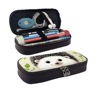 RLDOBOFE Trousse à crayons en cuir de grande capacité avec compartiments, double fermeture éclair, joli hérisson, organiseur pour homme et femme, cadeau de bureau, noir, 1, Noir , Taille unique