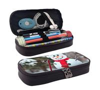 RLDOBOFE Trousse à crayons en cuir de grande capacité avec compartiments, double fermeture éclair, joli bonhomme de neige, organiseur pour homme et femme, cadeau de bureau, noir, 1, Noir , Taille