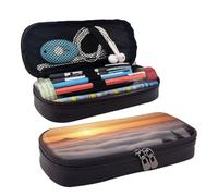 RLDOBOFE Trousse à crayons en cuir de grande capacité avec compartiments, double fermeture éclair, lever du soleil, boîte à crayons pour homme et femme, cadeau de bureau, noir, 1, Noir , Taille unique
