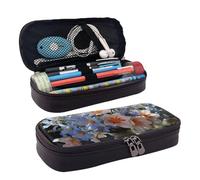 RLDOBOFE Trousse à crayons en cuir de grande capacité avec compartiments, double fermeture éclair, marguerites et fleurs d'iris pour homme et femme, cadeau de bureau