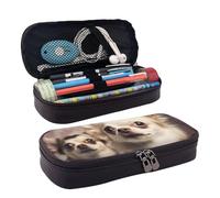 RLDOBOFE Trousse à crayons en cuir de grande capacité avec compartiments double fermeture éclair mignon Chihuahua Trousse à crayons pour homme et femme Cadeau de travail Noir 1, Noir , Taille unique