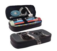 RLDOBOFE Trousse à crayons en cuir de grande capacité avec compartiments double fermeture éclair - Motif chien schnauzer mignon - Organisateur pour homme et femme - Cadeau de bureau - Noir, Noir ,
