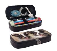 RLDOBOFE Trousse à crayons en cuir de grande capacité avec compartiments, double fermeture éclair, motif chien mignon, boîte à crayons pour homme et femme, cadeau de bureau, noir, taille unique, Noir