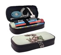 RLDOBOFE Trousse à crayons en cuir de grande capacité avec compartiments - Double fermeture éclair - Motif champignon - Pour homme et femme - Cadeau de bureau - Noir, Noir , Taille unique