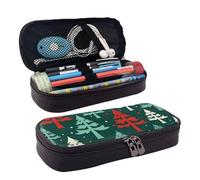 RLDOBOFE Trousse à crayons en cuir de grande capacité avec compartiments - Double fermeture éclair - Motif sapin de Noël - Organiseur pour homme et femme - Cadeau de bureau, Noir , Taille unique