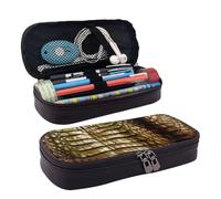 RLDOBOFE Trousse à crayons en cuir de grande capacité avec compartiments - Double fermeture éclair - Motif crocodile africain - Organiseur pour homme et femme - Cadeau de bureau - Noir, Noir , Taille