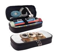 RLDOBOFE Trousse à crayons en cuir de grande capacité avec compartiments - Double fermeture éclair - Motif chouette amusante - Pour homme et femme - Cadeau de bureau - Noir - Taille unique, Noir ,