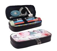 RLDOBOFE Trousse à crayons en cuir de grande capacité avec compartiments - Double fermeture éclair - Motif floral aquarelle - Pour homme et femme - Cadeau de bureau, Noir , Taille unique