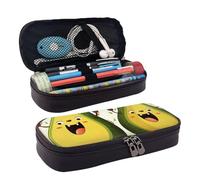 RLDOBOFE Trousse à crayons en cuir de grande capacité avec compartiments, double fermeture éclair, motif poires de dessin animé, organiseur pour homme et femme, cadeau de bureau, noir, 1, Noir ,
