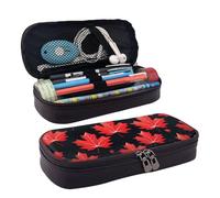 RLDOBOFE Trousse à crayons en cuir de grande capacité avec compartiments, double fermeture éclair, motif feuille d'érable, organiseur pour homme et femme, cadeau de bureau