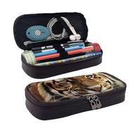 RLDOBOFE Trousse à crayons en cuir de grande capacité avec compartiments - Double fermeture éclair - Organiseur pour homme et femme - Cadeau de travail de bureau - Noir - Taille unique, Noir , Taille