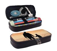 RLDOBOFE Trousse à crayons en cuir de grande capacité avec compartiments, double fermeture éclair, silhouette de père et de fils, boîte à crayons pour homme et femme, porte-crayons pour bureau,