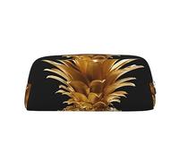 RLDOBOFE Trousse à crayons en cuir étanche avec fermeture éclair - Motif ananas doré - Pour le bureau et les adolescents, Argent, One Size