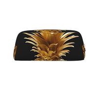 RLDOBOFE Trousse à crayons en cuir étanche avec fermeture éclair - Motif ananas doré - Pour le bureau et les adolescents, Or, One Size