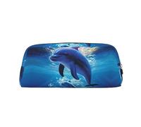 RLDOBOFE Trousse à crayons en cuir étanche avec fermeture éclair pour adolescents et bureau Motif dauphins, Or, One Size