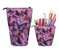RLDOBOFE Trousse à crayons rétractable avec imprimé « All butterflies are on purple background » - Organiseur pour stylos - Sac de rangement pour le bureau - Cadeau de vacances - Noir - Taille unique
