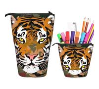 RLDOBOFE Trousse à crayons rétractable avec imprimé camouflage tête de tigre - Organiseur pour stylos - Sac de rangement pour le bureau ou les vacances