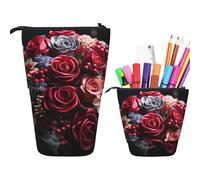 RLDOBOFE Trousse à crayons rétractable avec imprimé fleurs Happy Valentine's Day - Organiseur pour stylos - Sac de rangement pour le bureau ou les vacances