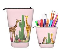 RLDOBOFE Trousse à crayons rétractable avec imprimé girafe et cactus - Organiseur pour stylos - Sac de rangement pour le bureau ou les vacances