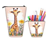 RLDOBOFE Trousse à crayons rétractable avec imprimé girafe et fleurs de dessin animé - Organiseur pour stylos - Sac de rangement pour le bureau ou les vacances