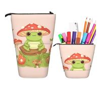RLDOBOFE Trousse à crayons rétractable avec imprimé grenouilles et champignons mignonnes - Organiseur pour stylos - Sac de rangement pour le bureau ou les vacances