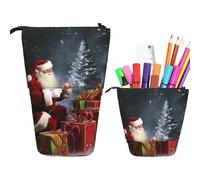 RLDOBOFE Trousse à crayons rétractable avec imprimé « Merry Christmas » - Cadeau de Noël - Sac de rangement pour le bureau - Cadeau de vacances - Noir - Taille unique