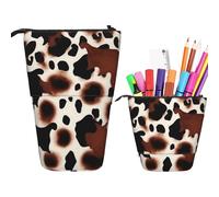 RLDOBOFE Trousse à crayons rétractable avec imprimé vache noire et marron à pois - Organiseur pour stylos - Sac de rangement pour le bureau ou les vacances