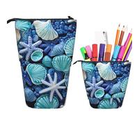 RLDOBOFE Trousse à crayons rétractable avec motif coquillage bleu - Organiseur pour stylos - Sac de rangement pour le bureau ou les vacances