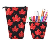 RLDOBOFE Trousse à crayons rétractable avec motif de feuille d'érable - Organiseur de crayons - Sac de rangement pour le bureau - Cadeau de vacances - Noir - Taille unique