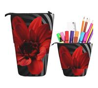 RLDOBOFE Trousse à crayons rétractable avec motif fleur rouge - Organiseur pour stylos - Sac de rangement pour le bureau - Cadeau de vacances - Noir - Taille unique