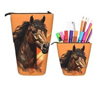 RLDOBOFE Trousse à crayons rétractable sur fond orange avec imprimé tête de cheval - Organiseur pour stylos - Sac de rangement pour le bureau ou les vacances