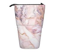 RLDOBOFE Trousse à crayons télescopique avec imprimé marbre rose et blanc - Jolie trousse à crayons portable - Trousse de maquillage pour les fêtes