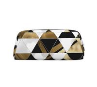 RLDOBOFE Trousse à crayons tendance moderne noire blanche dorée triangles imprimé étanche fermeture éclair trousse à crayons en cuir trousse cosmétique pour bureau crayon, Argent, One Size