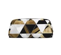 RLDOBOFE Trousse à crayons tendance moderne noire blanche dorée triangles imprimé étanche fermeture éclair trousse à crayons en cuir trousse cosmétique pour bureau crayon, Or, One Size
