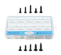 RLECS Lot de 1190 vis de précision en acier au carbone Phillips à tête ronde miniatures M1 M1.2 M1.4 M1.7 pour appareils ménagers, matériel mécanique