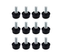 RLECS Lot de 12 pieds de nivellement filetés réglables à vis M6 pour meubles, tables, chaises, armoires, lits, étagères, TV, intérieur, extérieur - Noir