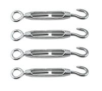 RLECS Lot de 4 tendeurs de vis en acier inoxydable 304 avec crochet et œillet M4 Argenté Longueur 110 mm pour corde à linge et plantes grimpantes et décorations à suspendre