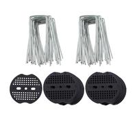 RLECS Lot de 50 piquets en métal en forme de U de 10,2 cm avec entretoises fixes en plastique à trois trous pour fixation de toile de gazon/filet d'ombrage/tapis de sol de jardinage