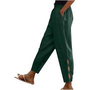 RLEHJN Ankle Pantalon Femme Pantalon Lin Femme Été Chic Coton Lin Pantalon Léger Casual Elegant Pantalon Décontractée Couleur Unie Mode Pants Pantalon De Femmes en Coton Leger Soldes 2025