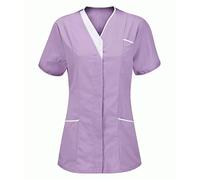 RLEHJN Blouse Infirmiere Femme Tunique Médicale Col en V Banche Manche Courte Uniforme De Travail Blouses Infirmiere Femme Professionnelle Blouse Estheticienne Tenue Aide Soignante Cadeau Infirmiere