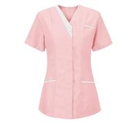 RLEHJN Blouse Medicale Femme Offre du Jour Manche Courte Col En V Blouse de Travail Femme Blouse Femme Manche Courte Chic Tenue Infirmiere Professionnelle Blouse Estheticienne avec Boutons et Poches 1